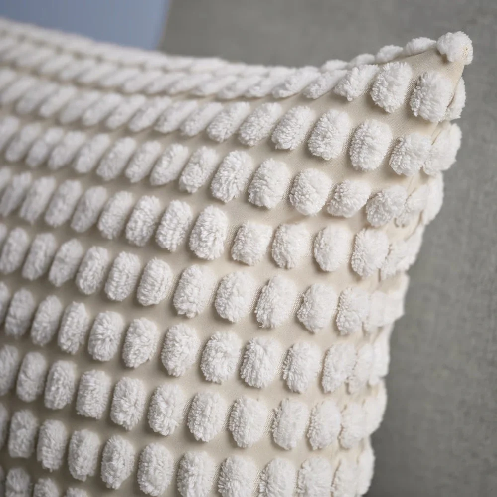 Textured Pom Pom Accent Cushion Cover in Off White
